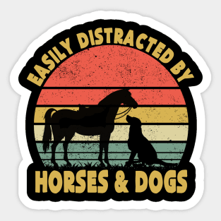 Easily distracted by horses and dogs I like heart horse dog Sticker